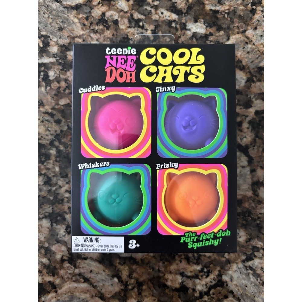 Nee Doh Cool Cats Teenie Tactile Squeeze Toys Pink Purple Green Orange 4 Pack